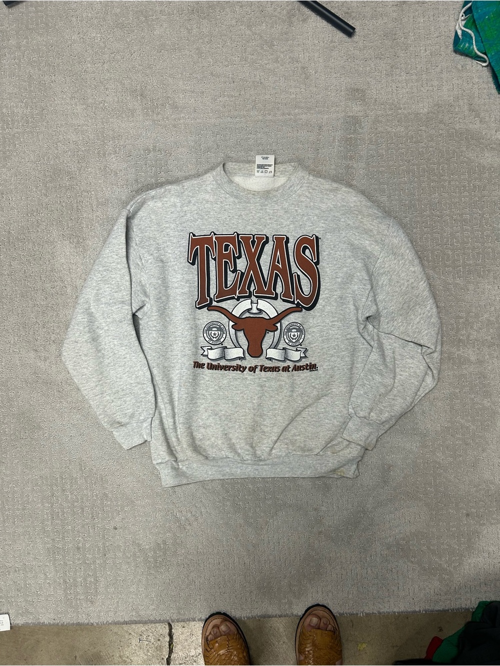 Logo Athletic Gray Crewneck Sweatshirt with Burnt Orange Texas Graphic